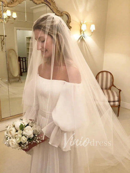 Elegant Chiffon Beach Wedding Dresses with 3/4 Sleeves VW1208-wedding dresses 2025 -Viniodress-Ivory-Custom Size-