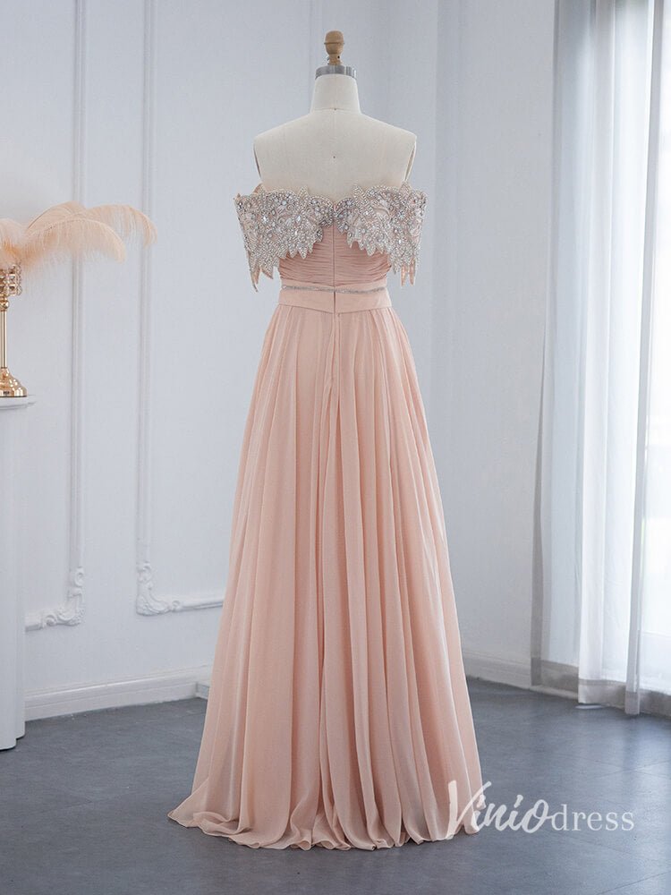 Elegant Chiffon Prom Dresses Off the Shoulder Mother of the Bride Dress AD1165-Evening Dresses 2025 -Viniodress-Pink-US 2-