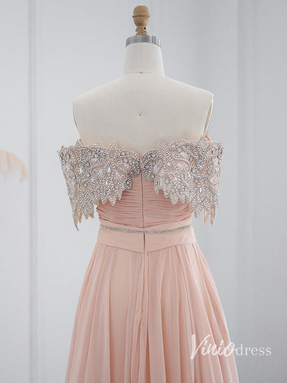 Elegant Chiffon Prom Dresses Off the Shoulder Mother of the Bride Dress AD1165-Evening Dresses 2025 -Viniodress-Pink-US 2-