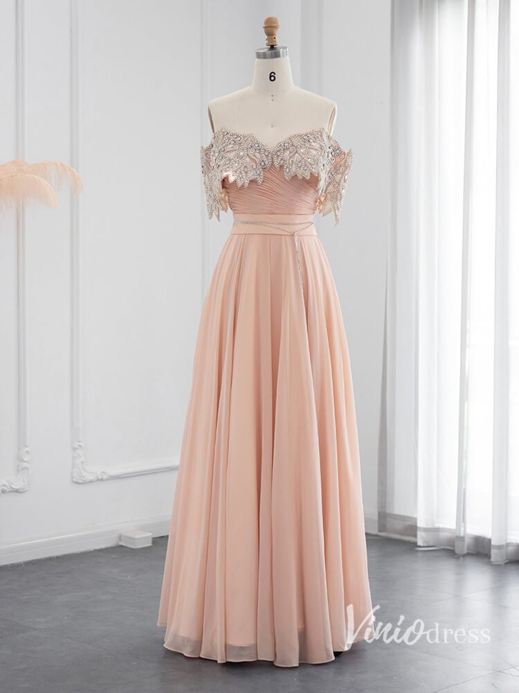 Elegant Chiffon Prom Dresses Off the Shoulder Mother of the Bride Dress AD1165-Evening Dresses 2025 -Viniodress-Pink-US 2-