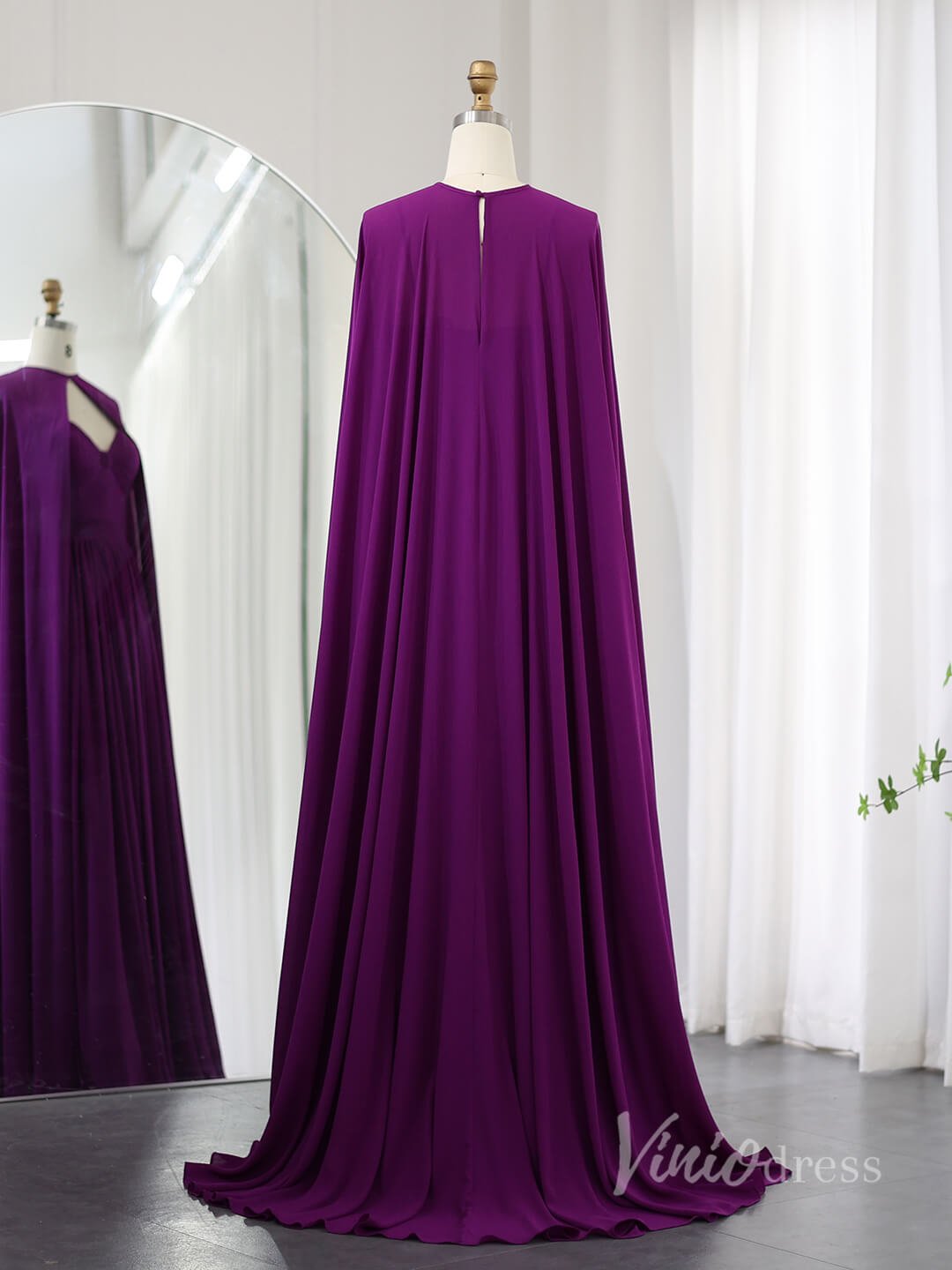 Elegant Chiffon Sheath Formal Dresses Cape Sleeve Mother of the Bride Dress AD1182-prom dresses 2025 -Viniodress-Purple-US 2-