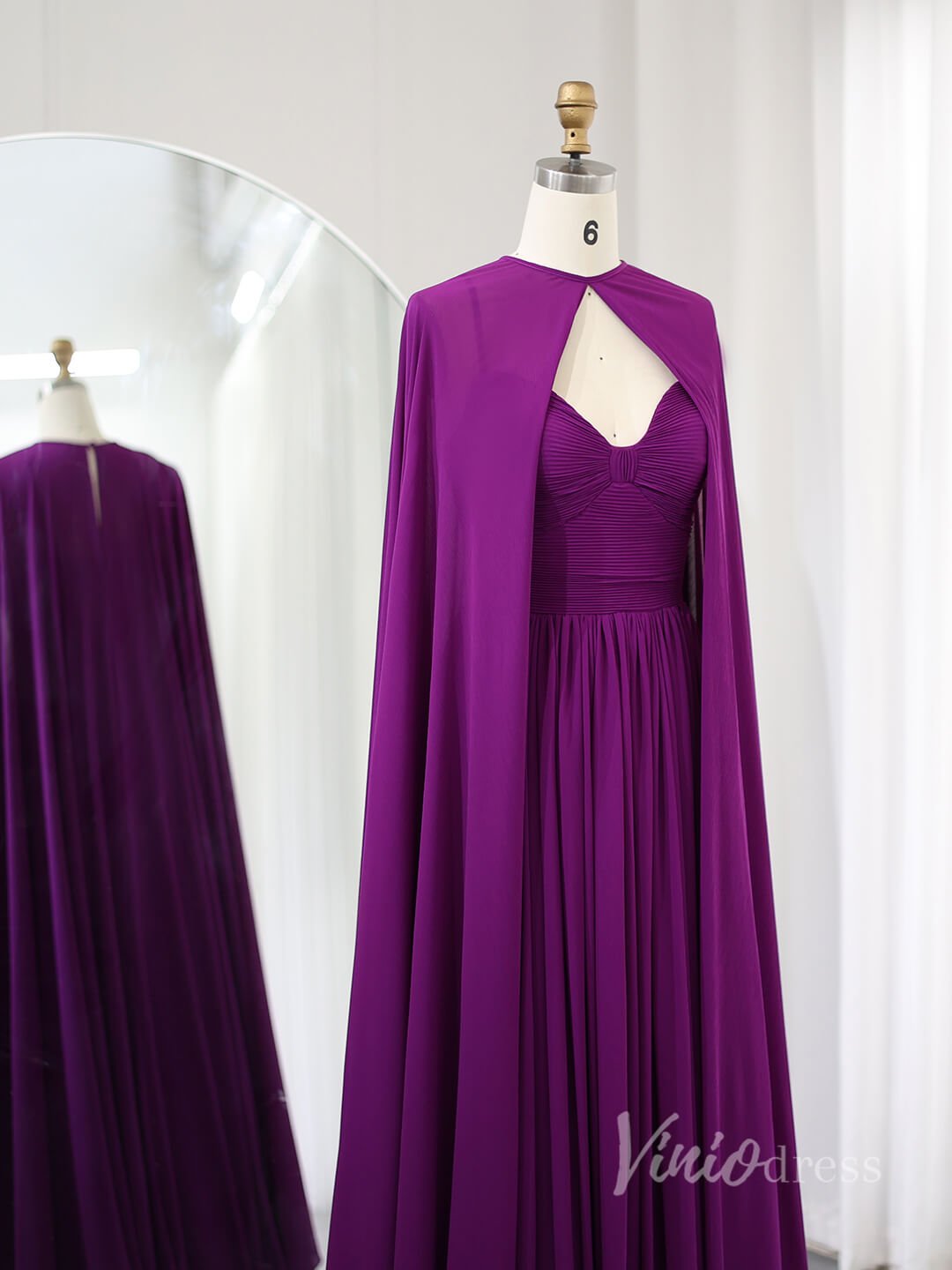 Elegant Chiffon Sheath Formal Dresses Cape Sleeve Mother of the Bride Dress AD1182-prom dresses 2025 -Viniodress-Purple-US 2-