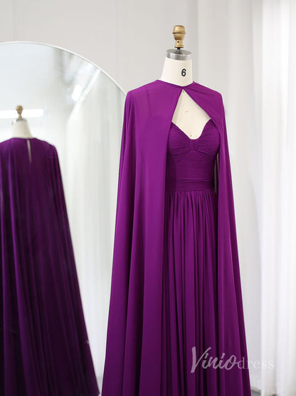 Elegant Chiffon Sheath Formal Dresses Cape Sleeve Mother of the Bride Dress AD1182-prom dresses 2025 -Viniodress-Purple-US 2-