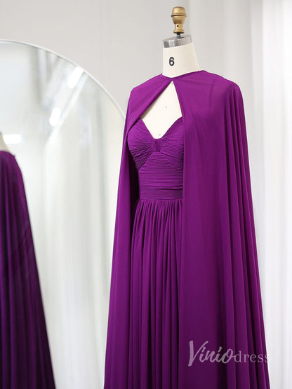 Elegant Chiffon Sheath Formal Dresses Cape Sleeve Mother of the Bride Dress AD1182-prom dresses 2025 -Viniodress-Purple-US 2-