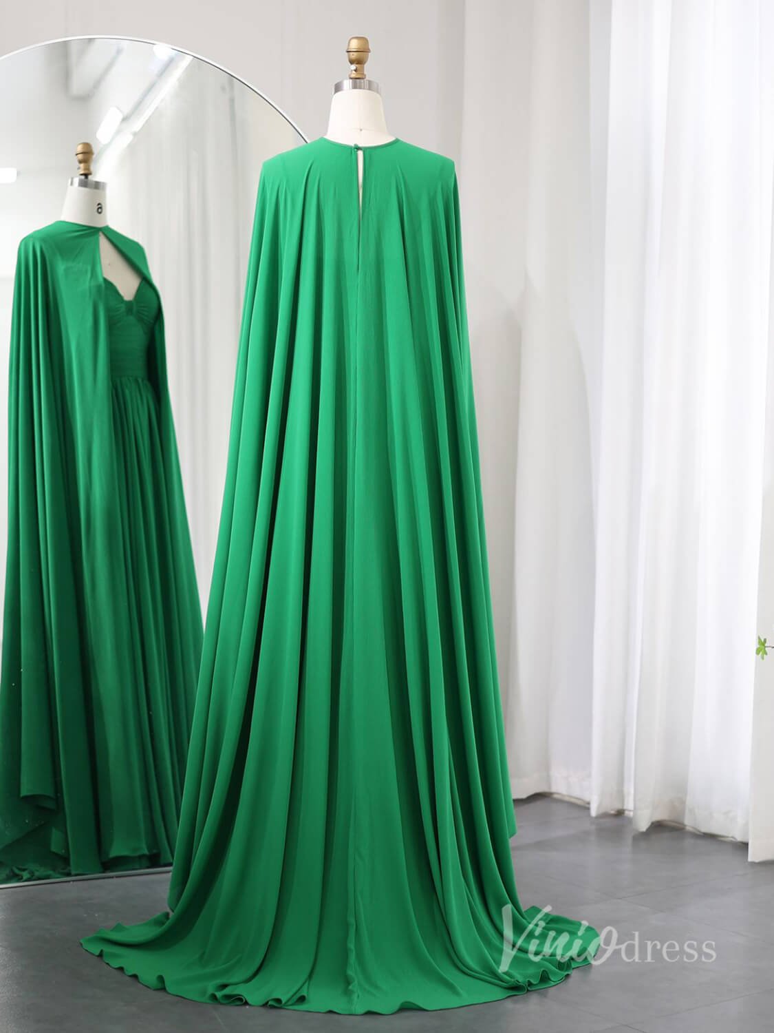 Elegant Chiffon Sheath Formal Dresses Cape Sleeve Mother of the Bride Dress AD1182 - Viniodressprom dressesGreenUS 2 - Formal Dresses - Ball Gowns