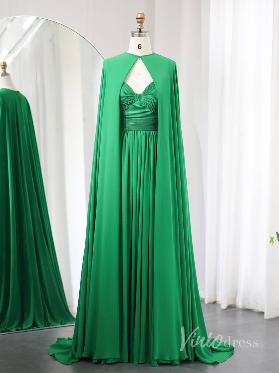 Elegant Chiffon Sheath Formal Dresses Cape Sleeve Mother of the Bride Dress AD1182 - Viniodressprom dressesGreenUS 2 - Formal Dresses - Ball Gowns