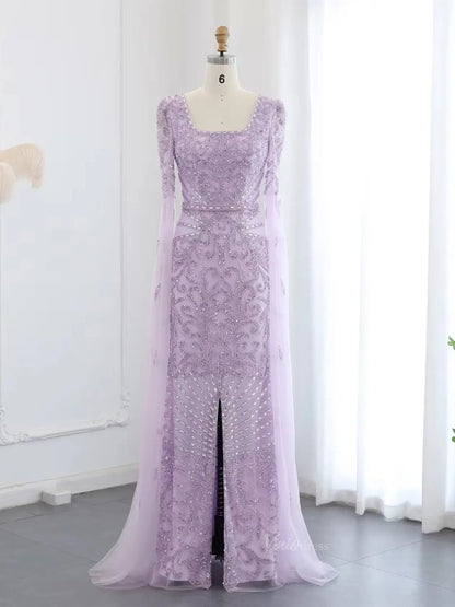 Elegant Draped Sleeve Prom Dresses Sparkly Beaded Formal Dresses, Square Neck BD042-Evening Dresses 2025 -Viniodress-Lavender-US 2-