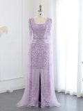 prom dresses 2025-to impress Elegant Draped Sleeve Prom Dresses Sparkly Beaded Formal Dresses, Square Neck BD042-plus size wedding dresses Viniodress-Lavender-US 2-