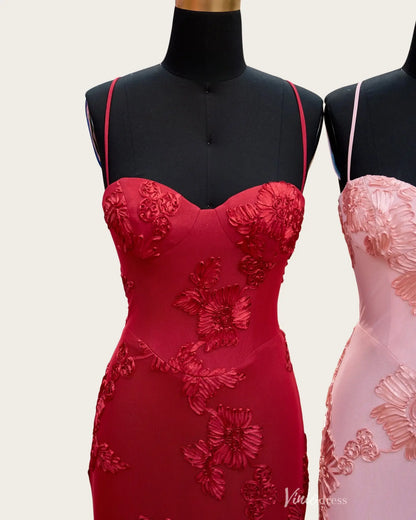 Elegant Floral Applique Prom Dress with Spaghetti Straps and Sweetheart Neck – LP054-prom dresses 2026-Viniodress-Wine-Custom Size – Add Measurements in Cart-
