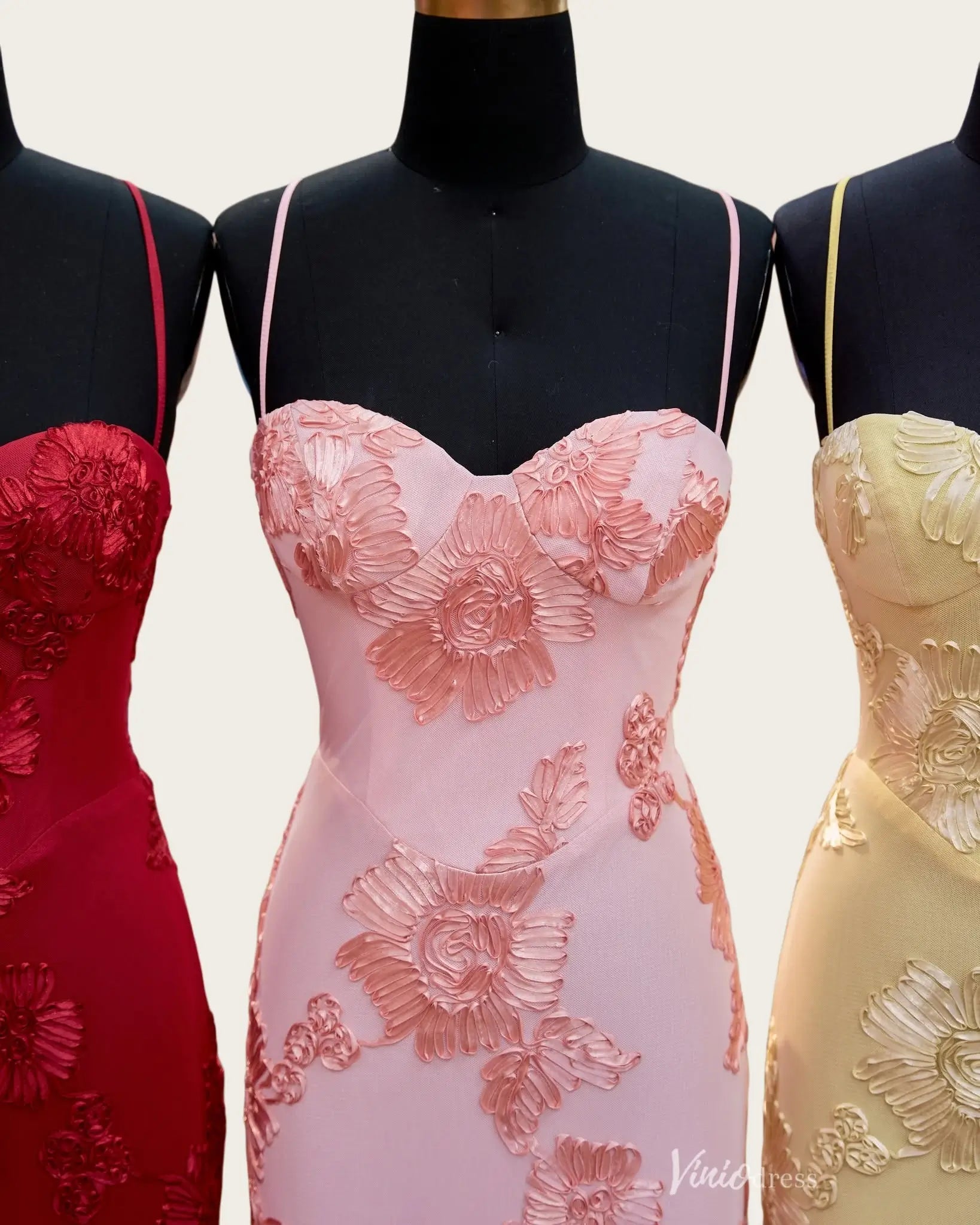 Elegant Floral Applique Prom Dress with Spaghetti Straps and Sweetheart Neck – LP054-prom dresses 2026-Viniodress-Wine-Custom Size – Add Measurements in Cart-