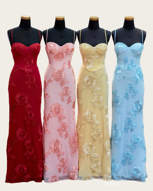 Elegant Floral Applique Prom Dress with Spaghetti Straps and Sweetheart Neck – LP054-prom dresses 2026-Viniodress-Wine-Custom Size – Add Measurements in Cart-