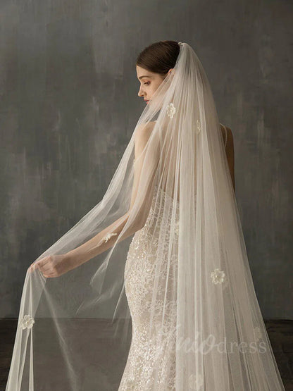 Elegant Floral Cathedral Veil For Bride AC1015-Bridal Veil 2025 -Viniodress-Ivory-