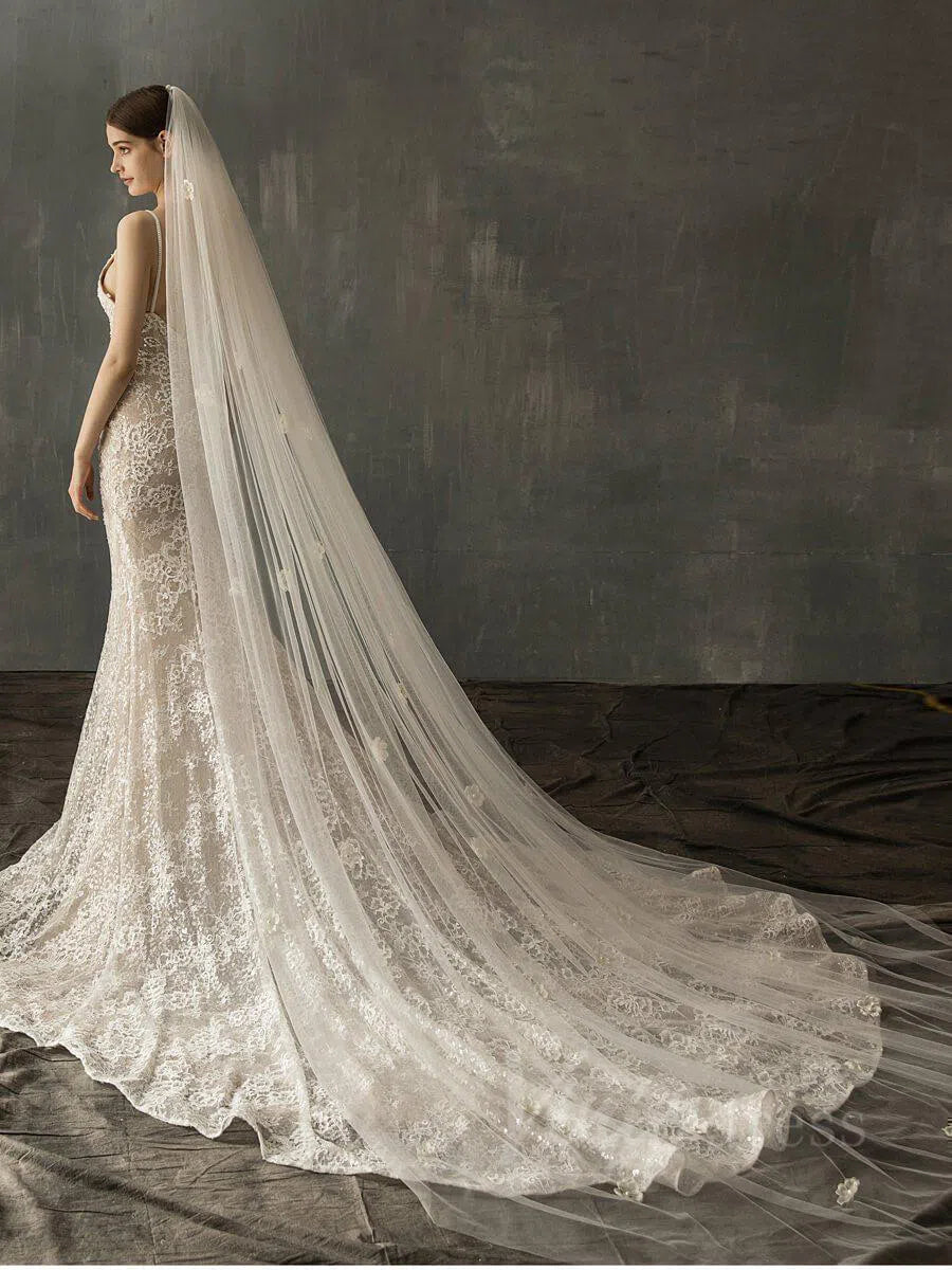 Elegant Floral Cathedral Veil For Bride AC1015-Bridal Veil 2025 -Viniodress-Ivory-