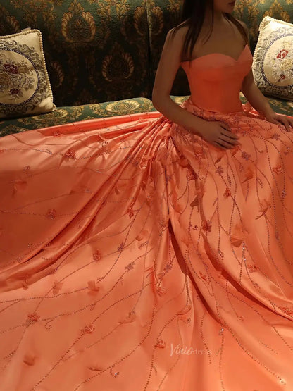 Elegant Floral Satin Prom Dresses Beaded Unique Formal Dresses BD044-Evening Dresses 2025 -Viniodress-Pink-US 2-