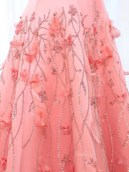 Elegant Floral Satin Prom Dresses Beaded Unique Formal Dresses BD044-Evening Dresses 2025 -Viniodress-Pink-US 2-