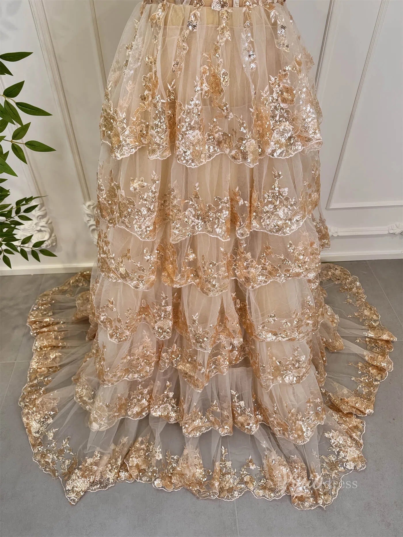 Elegant Gold Ruffle Sparkly Prom Dresses Off the Shoulder Evening Gown 80010-prom dresses 2025 -Viniodress-Gold-Custom Size-