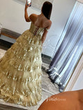 Elegant Gold Sparkly Lace Prom Dresses 2024 Off the Shoulder Ball Gown FD3635-prom dresses-Viniodress-Viniodress