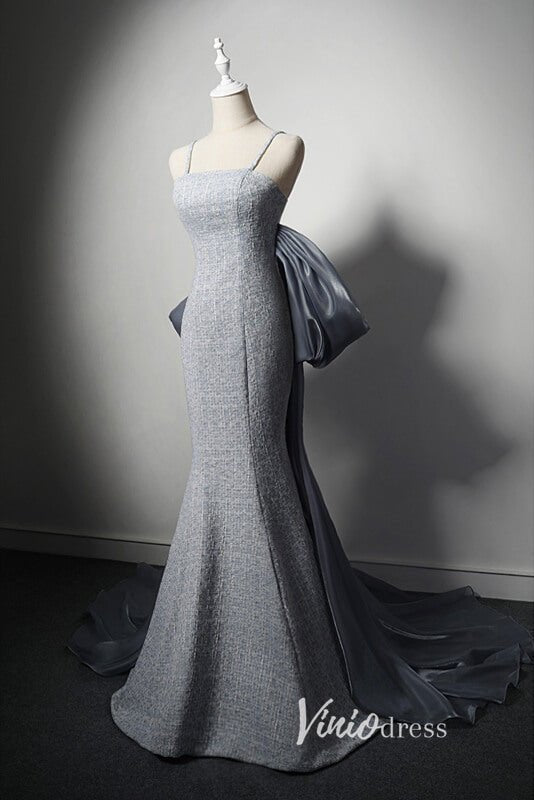 Elegant Grey Mermiad Prom Dresses Spaghetti Strap Evening Dress AD1015-prom dresses 2025 -Viniodress-Grey-Custom Size-