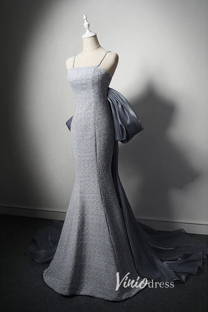 Elegant Grey Mermiad Prom Dresses Spaghetti Strap Evening Dress AD1015-prom dresses 2025 -Viniodress-Grey-Custom Size-