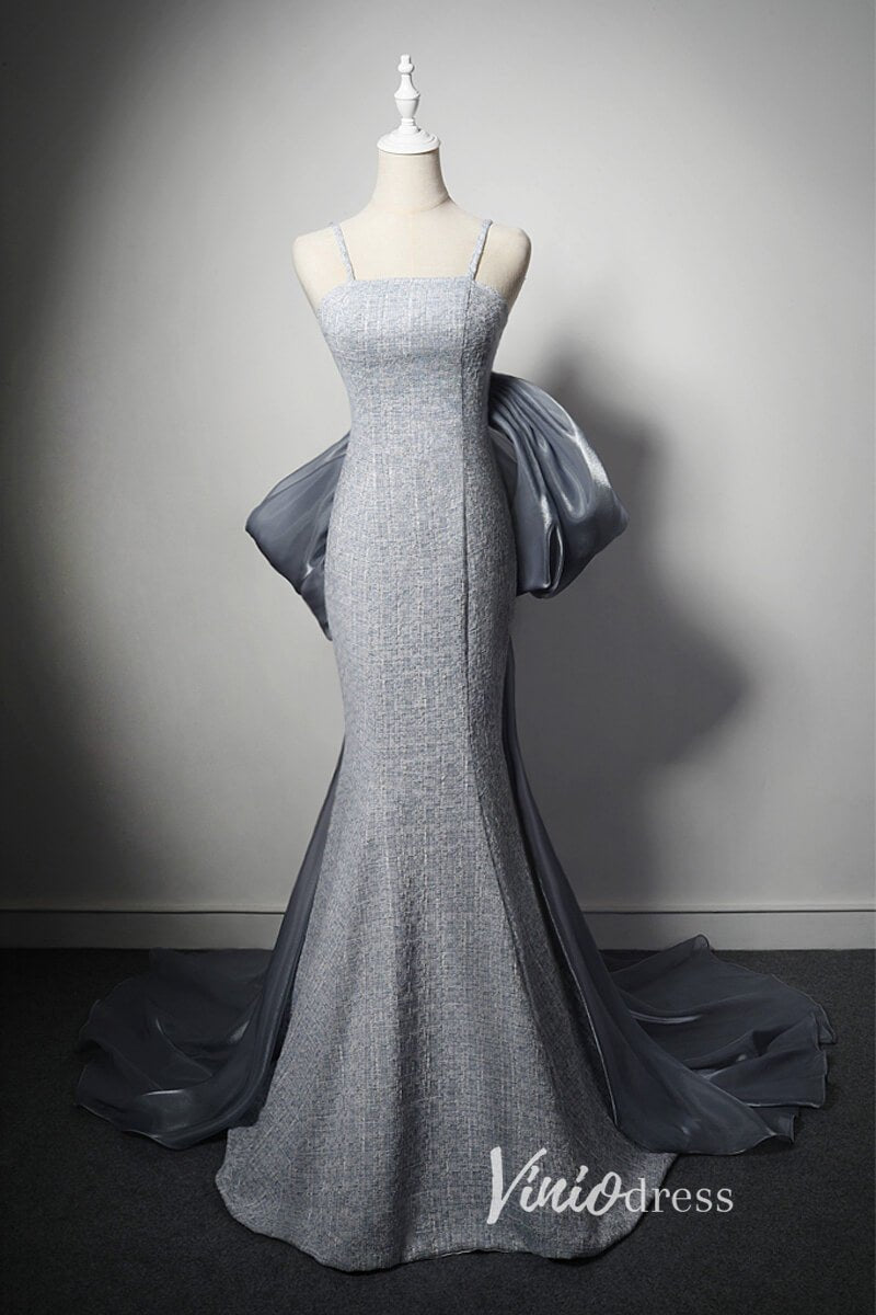 Elegant Grey Mermiad Prom Dresses Spaghetti Strap Evening Dress AD1015-prom dresses 2025 -Viniodress-Grey-Custom Size-