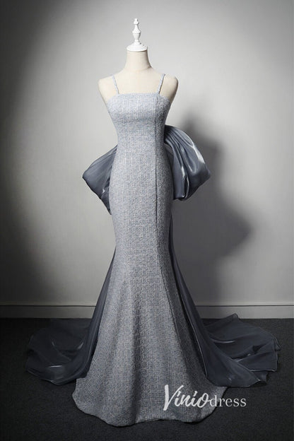 Elegant Grey Mermiad Prom Dresses Spaghetti Strap Evening Dress AD1015-prom dresses 2025 -Viniodress-Grey-Custom Size-