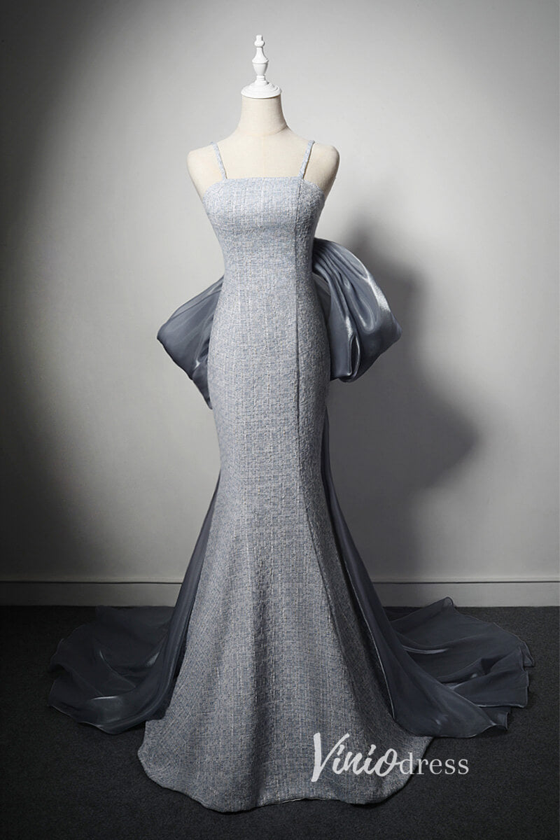 Elegant Grey Mermiad Prom Dresses Spaghetti Strap Evening Dress AD1015-prom dresses-Viniodress-Grey-Custom Size-Viniodress