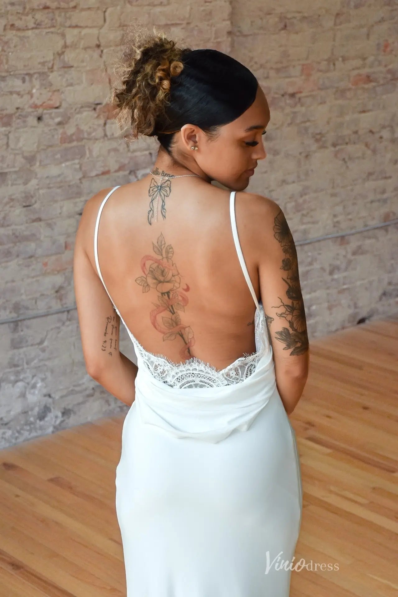 Ivory Cowl Neck Crepe Sheath Wedding Dress MN140 Viniodress Ivory Cowl Neck Crepe Sheath Wedding Dress MN140 Viniodress