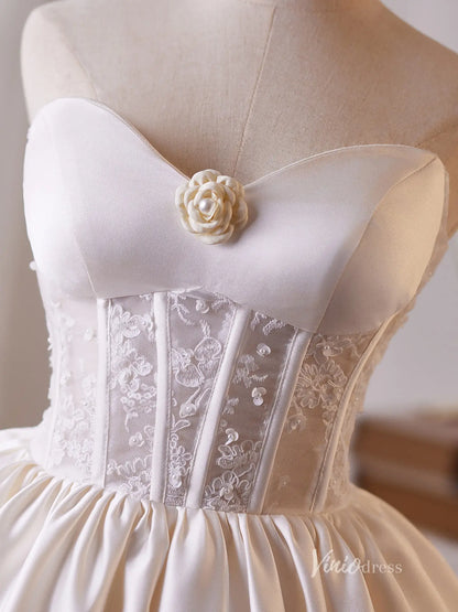 Elegant Ivory Lace Corset Homecoming Dress with Sweetheart Neckline & Satin Skirt – BJ102-prom dresses 2025 -Viniodress-Ivory-Custom Size-