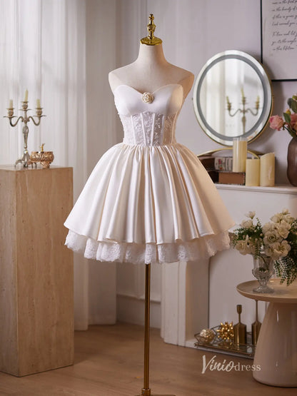 Elegant Ivory Lace Corset Homecoming Dress with Sweetheart Neckline & Satin Skirt – BJ102-prom dresses 2025 -Viniodress-Ivory-Custom Size-