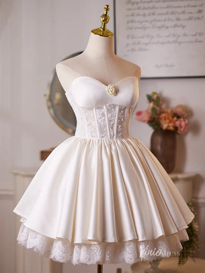 Elegant Ivory Lace Corset Homecoming Dress with Sweetheart Neckline & Satin Skirt – BJ102-prom dresses 2025 -Viniodress-Ivory-Custom Size-