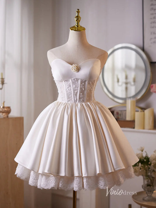 Elegant Ivory Lace Corset Homecoming Dress with Sweetheart Neckline & Satin Skirt – BJ102-prom dresses 2025 -Viniodress-Ivory-Custom Size-