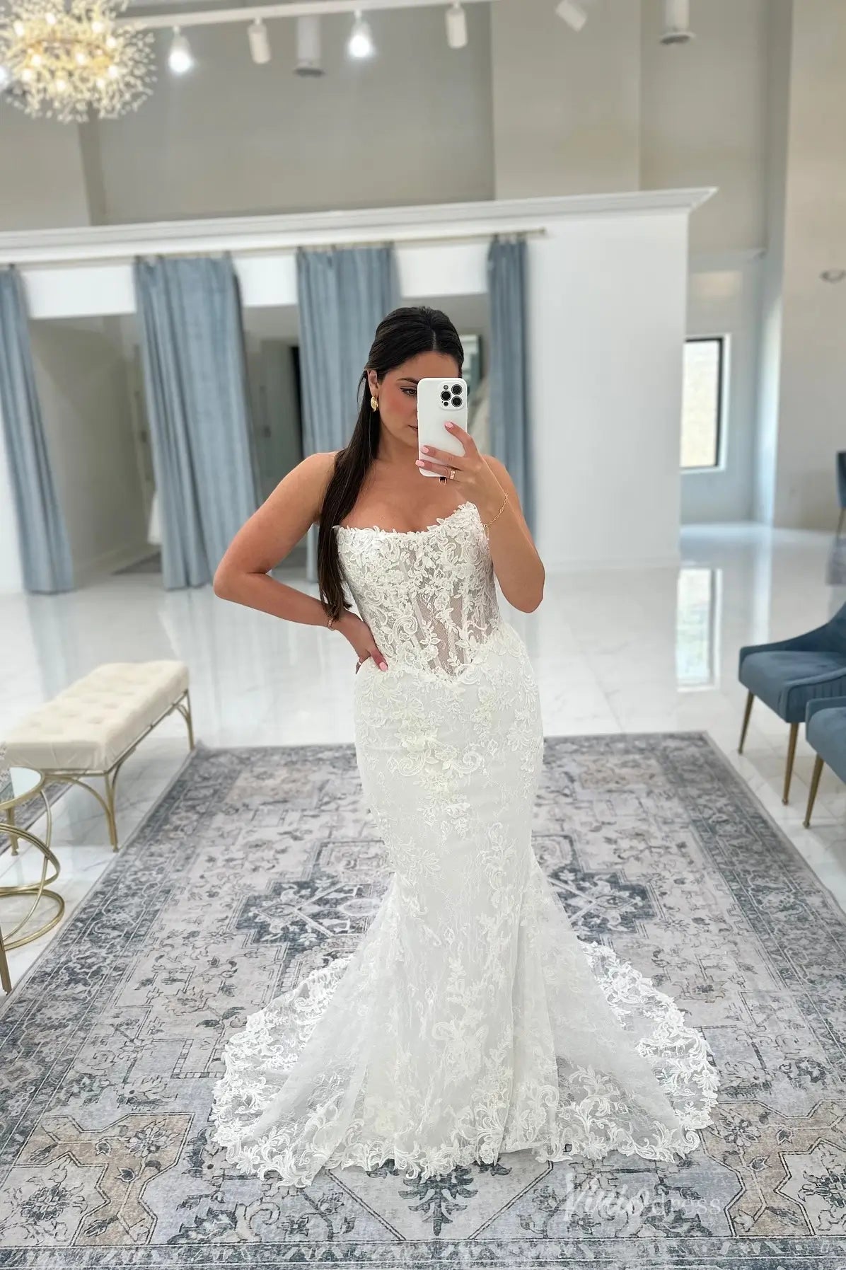 Elegant Ivory Lace Mermaid Wedding Dress with Sheer Lace Bodice & Chapel Train – ML159-Evening Dresses 2026-Viniodress-Ivory-Dress only-Custom Size