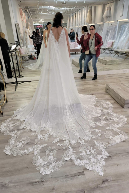 Elegant Ivory Mermaid Wedding Dress with 3D Floral Sheer Bodice & Detachable Lace Cape – MN136-wedding dresses 2026-Viniodress-Ivory-Dress Only-Custom Size – Add Measurements in Cart