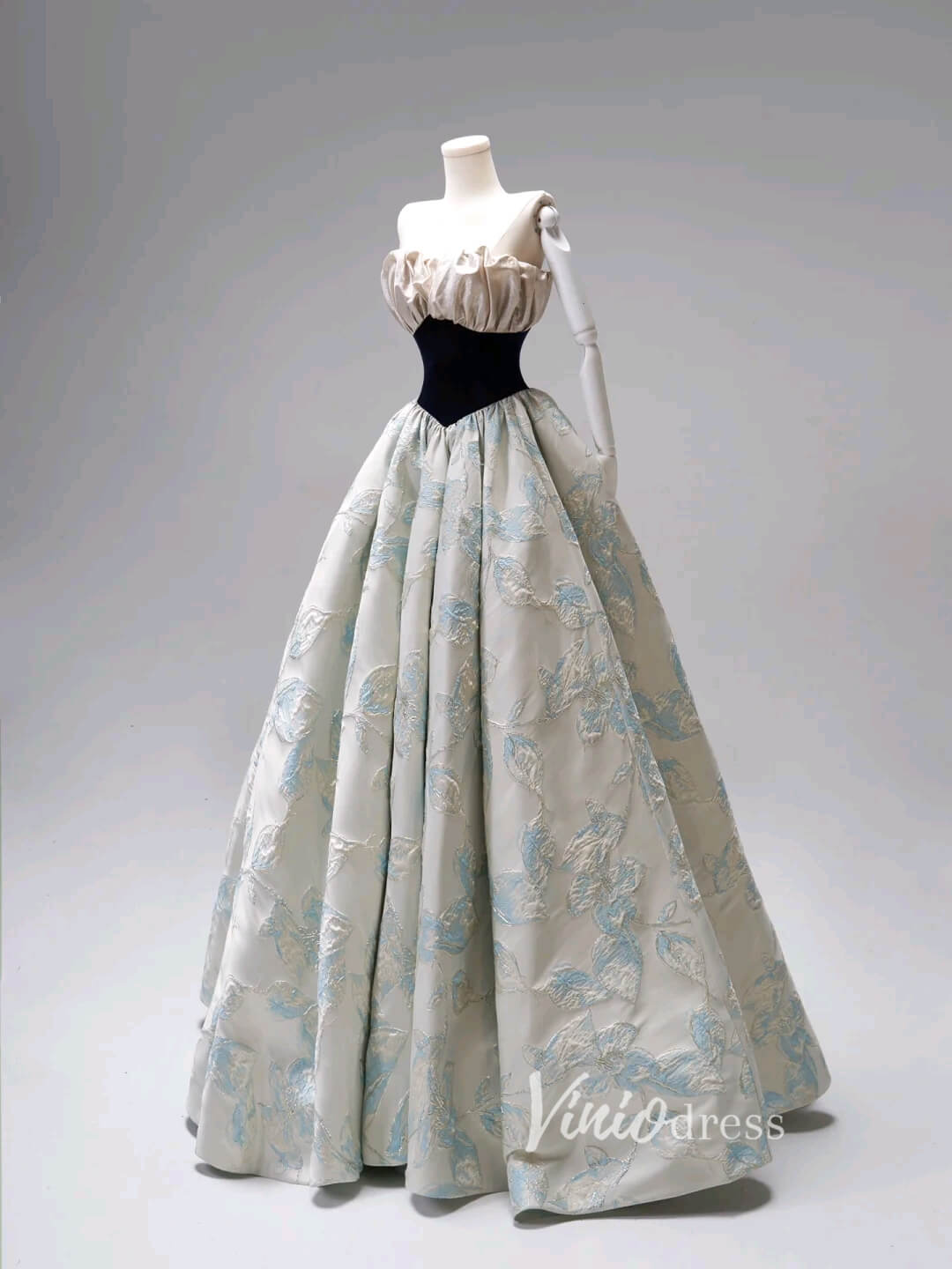 Elegant Jacquard Satin Prom Dresses Strapless Formal Dress FD3424-prom dresses 2025 -Viniodress-Light Blue-Custom Size-