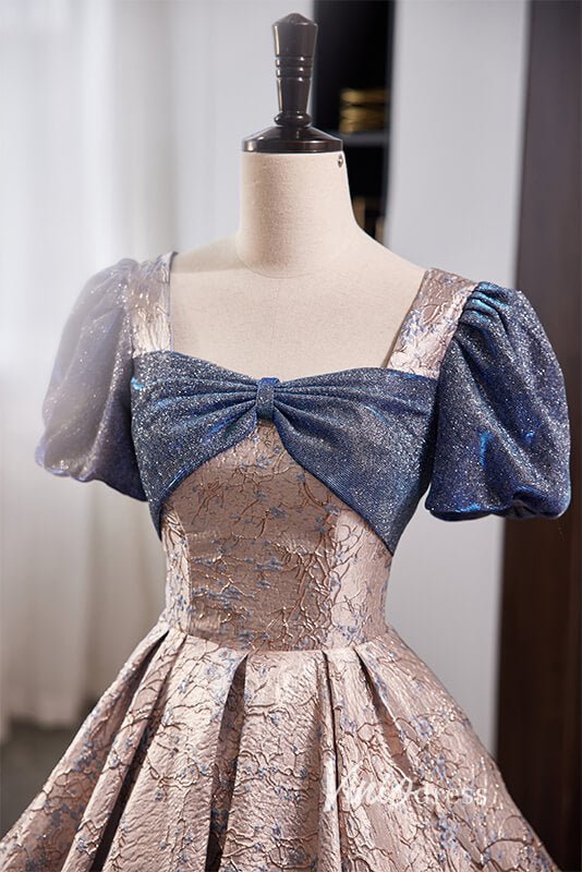 Elegant Jacquard Satin Prom Dresses with Puffed Sleeve FD3519-prom dresses 2025 -Viniodress-As Picture-Custom Size-