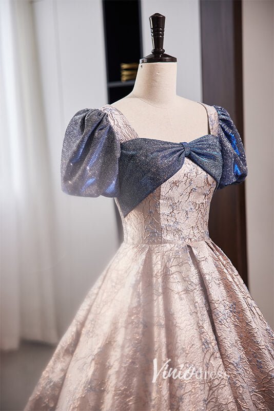 Elegant Jacquard Satin Prom Dresses with Puffed Sleeve FD3519-prom dresses 2025 -Viniodress-As Picture-Custom Size-