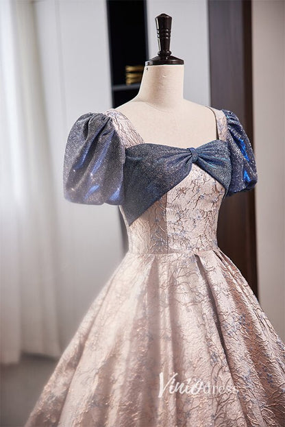 Elegant Jacquard Satin Prom Dresses with Puffed Sleeve FD3519-prom dresses 2025 -Viniodress-As Picture-Custom Size-