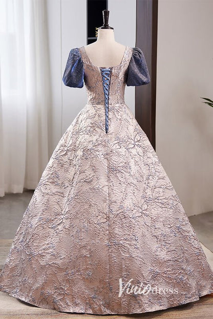 Elegant Jacquard Satin Prom Dresses with Puffed Sleeve FD3519-prom dresses 2025 -Viniodress-As Picture-Custom Size-