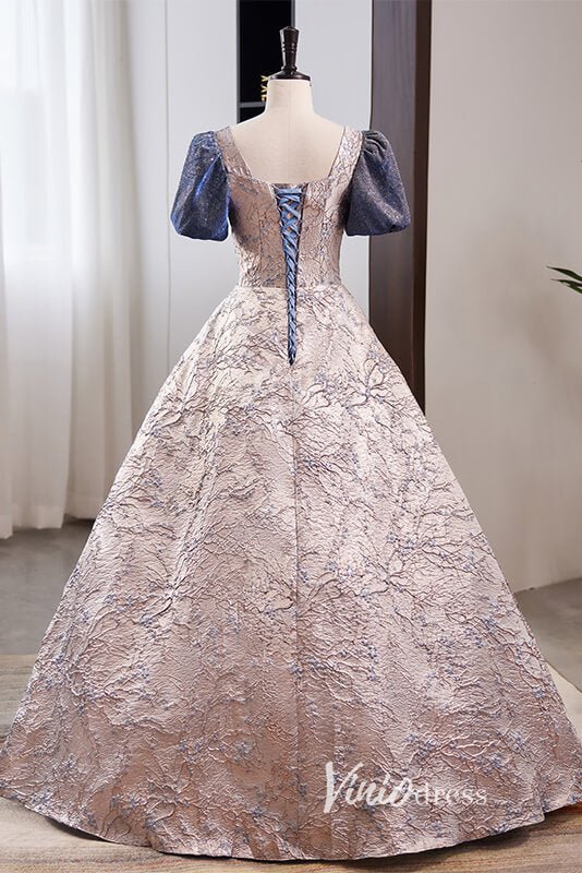 Elegant Jacquard Satin Prom Dresses with Puffed Sleeve FD3519 - Viniodressprom dressesAs PictureCustom Size - Formal Dresses - Ball Gowns