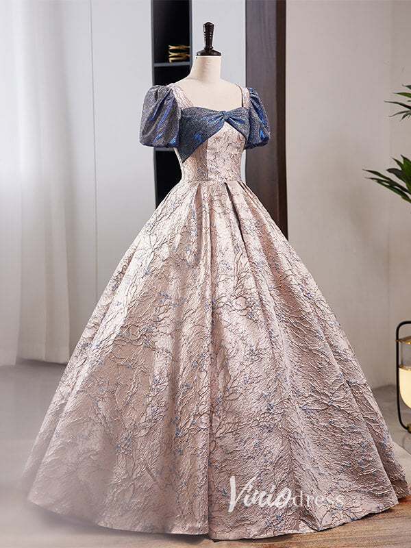 Prom Dress 2025 Elegant Jacquard Satin Prom Dresses with Puffed Sleeve FD3519-unique prom dresses-As Picture-Custom Size-Viniodress