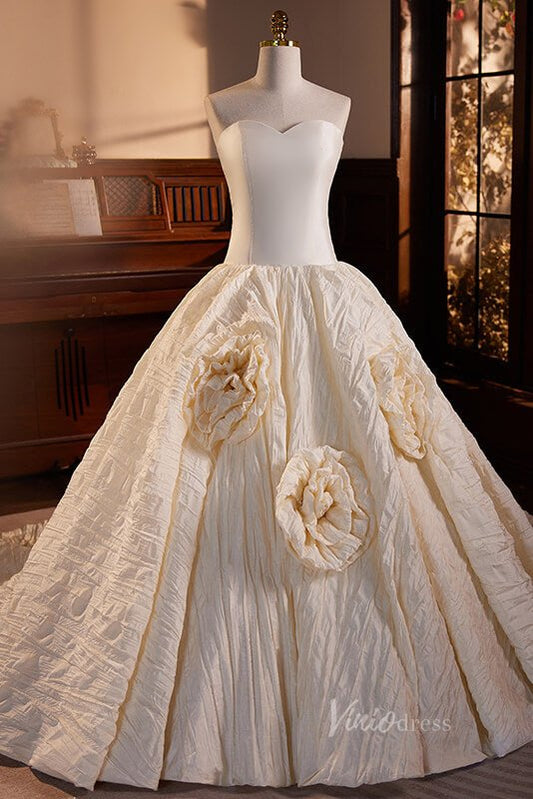 Elegant Jacquard Satin Quinceanera Dresses Strapless Rosette Dress AD1063-Quinceanera Dresses 2025 -Viniodress-Champagne-Custom Size-