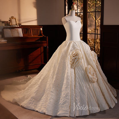 Elegant Jacquard Satin Quinceanera Dresses Strapless Rosette Dress AD1063-Quinceanera Dresses 2025 -Viniodress-Champagne-Custom Size-