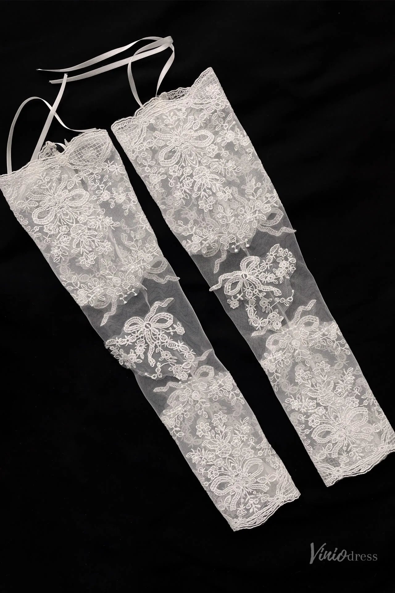 Elegant Lace Bridal Gloves with Pearl Floral Embroidery – Long Sleeves WG182-Bridal Gloves 2026-Viniodress-Ivory-With Pearls-
