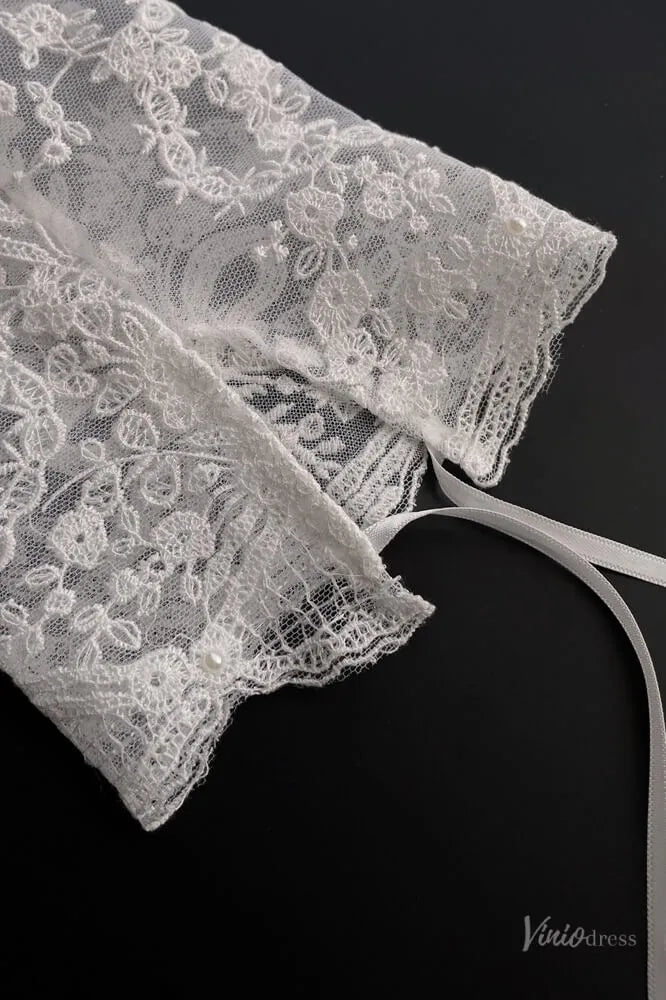 Elegant Lace Bridal Gloves with Pearl Floral Embroidery – Long Sleeves WG182-Bridal Gloves 2026-Viniodress-Ivory-With Pearls-