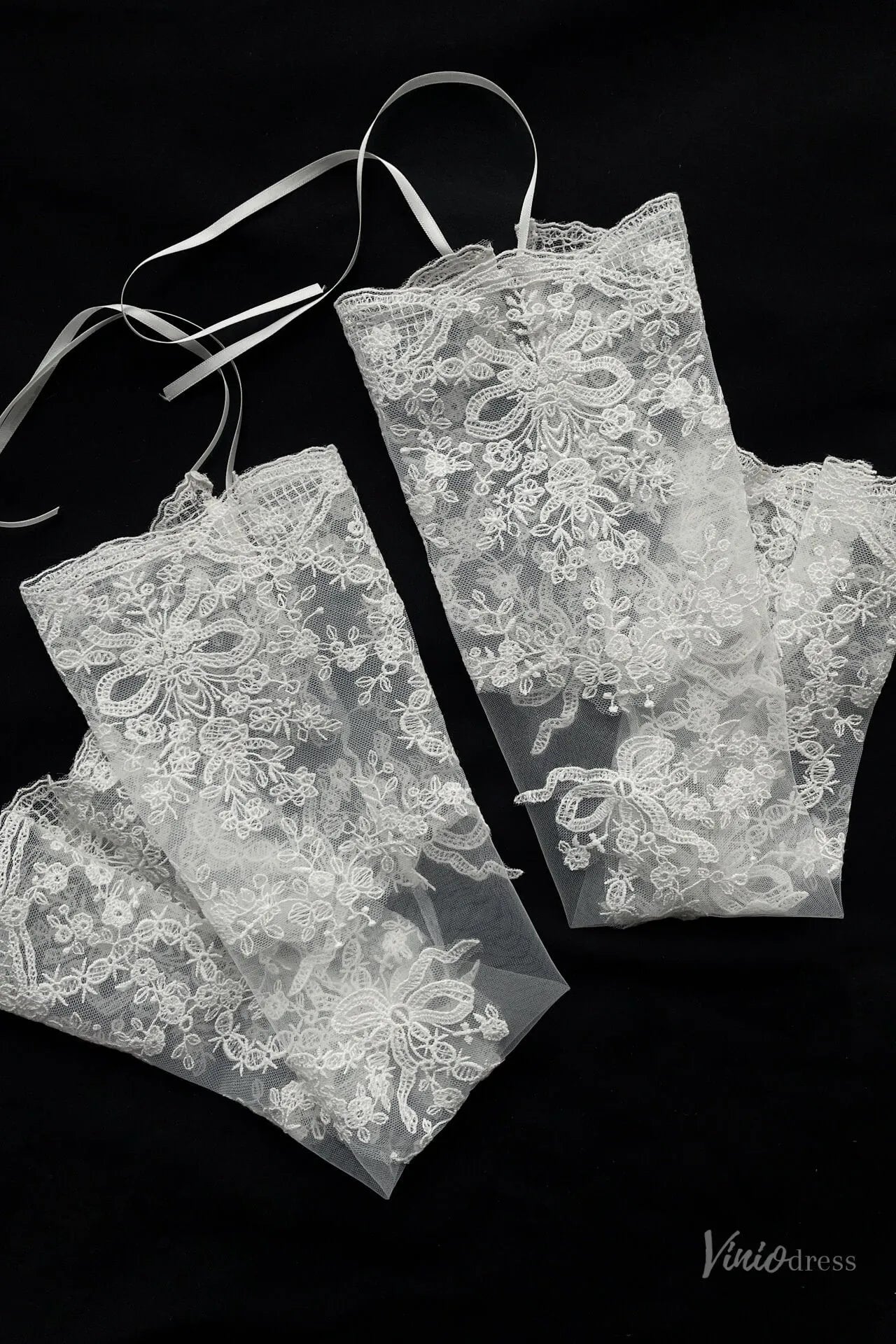 Elegant Lace Bridal Gloves with Pearl Floral Embroidery – Long Sleeves WG182-Bridal Gloves 2026-Viniodress-Ivory-With Pearls-