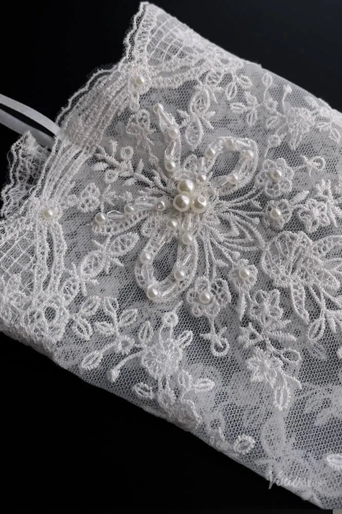 Elegant Lace Bridal Gloves with Pearl Floral Embroidery – Long Sleeves WG182-Bridal Gloves 2026-Viniodress-Ivory-With Pearls-
