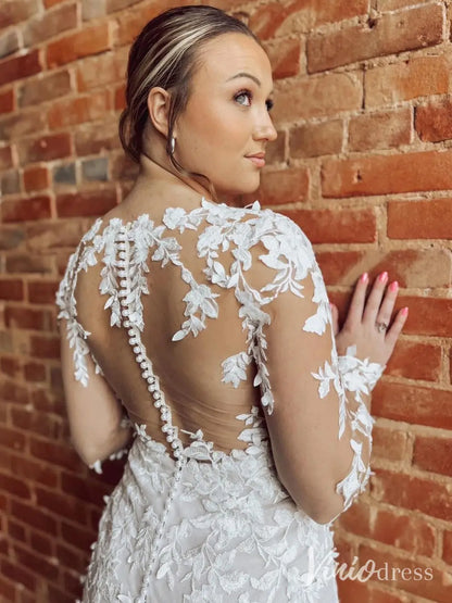 Elegant Lace Mermaid Wedding Dress with Illusion Long Sleeves and Chapel Train – ML138-wedding dresses 2025 -Viniodress-Ivory-Custom Size-