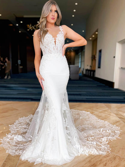 Elegant Lace Modern Mermaid Wedding Dresses Open Back VW2133-wedding dresses 2025 -Viniodress-Ivory-Custom Size-