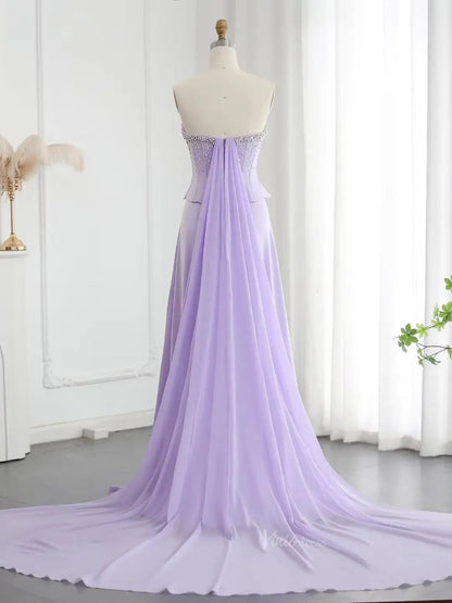 Elegant Lavender Prom Dresses Cape Train Formal Dresses Beaded Strapless Bodice BD031-Evening Dresses 2025 -Viniodress-Lavender-US 2-