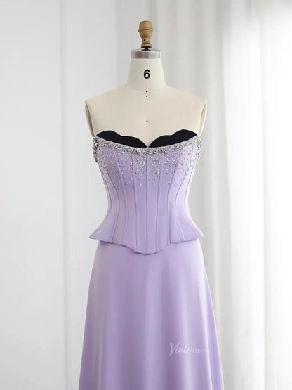 Elegant Lavender Prom Dresses Cape Train Formal Dresses Beaded Strapless Bodice BD031-Evening Dresses 2025 -Viniodress-Lavender-US 2-